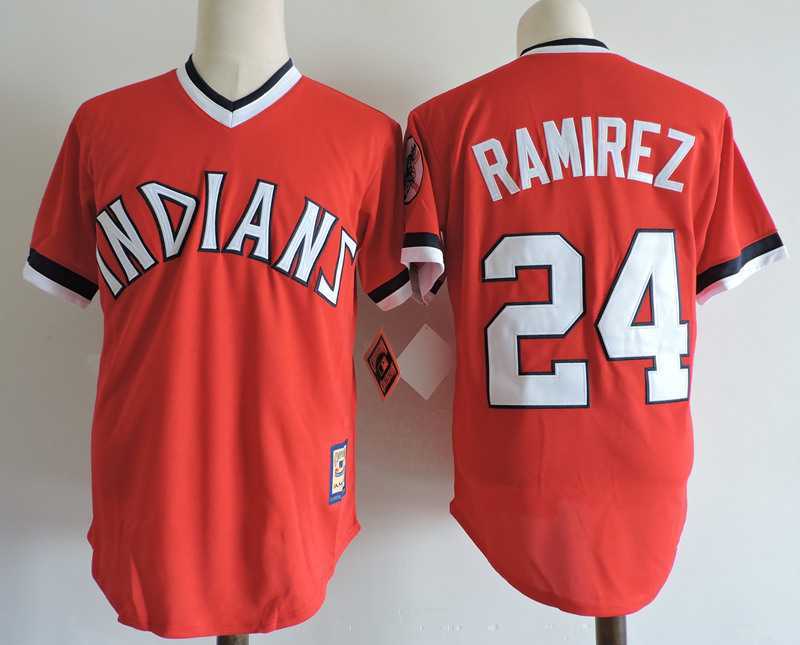 Cleveland Indians #24 Jose Ramirez Red Mitchell And Ness Throwback Pullover Stitched Jerseys Dzhi